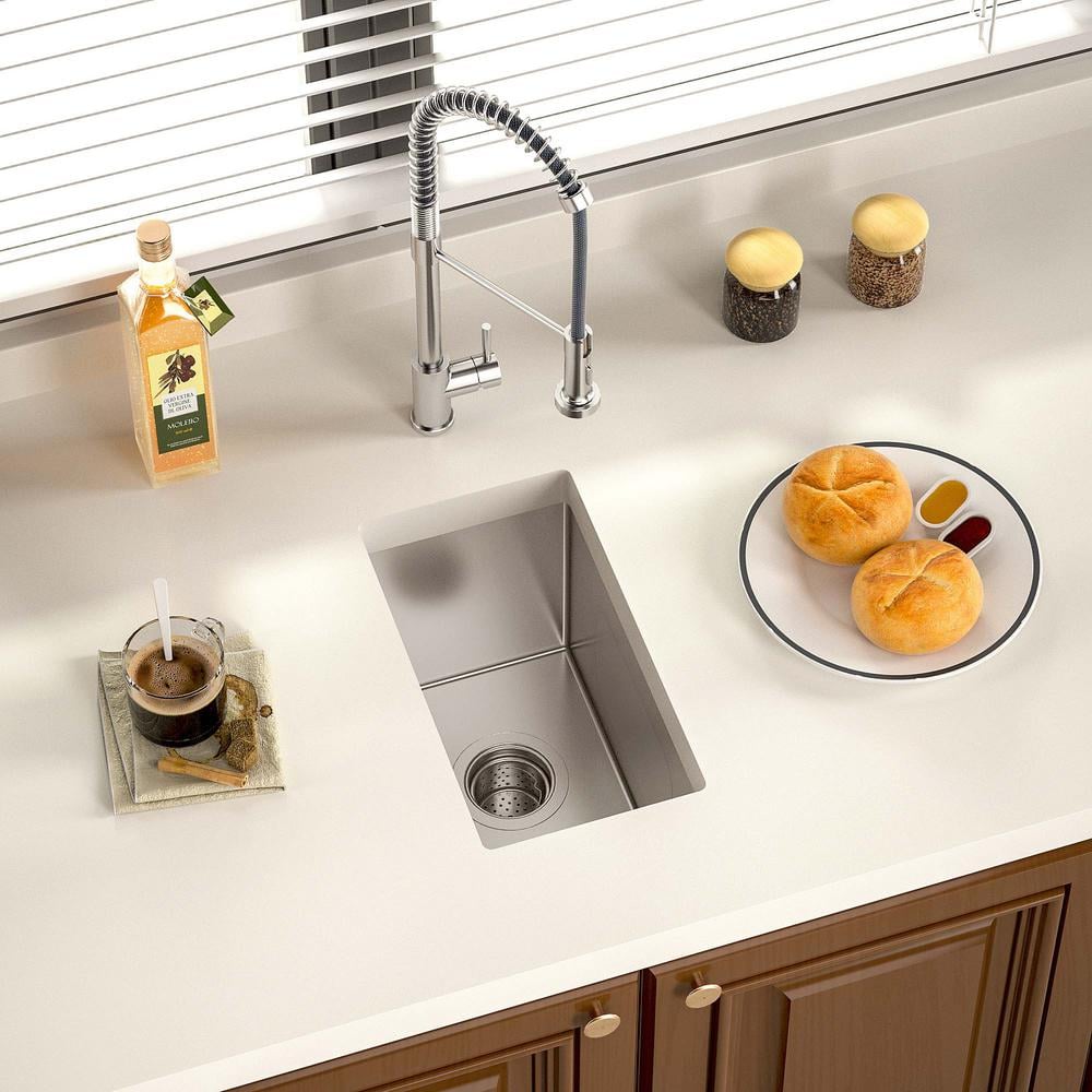 17 in. x 10 in. Undermount Stainless Steel Kitchen Bar Sink with 16 Gauge Single Bowl in Silver - Hercitys