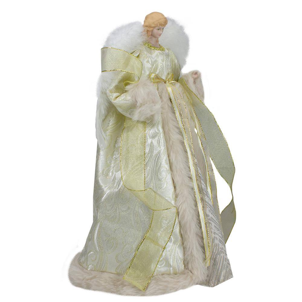 18 in. Lighted White and Gold Angel in a Dress Christmas Tree Topper – Warm White Lights - Hercitys