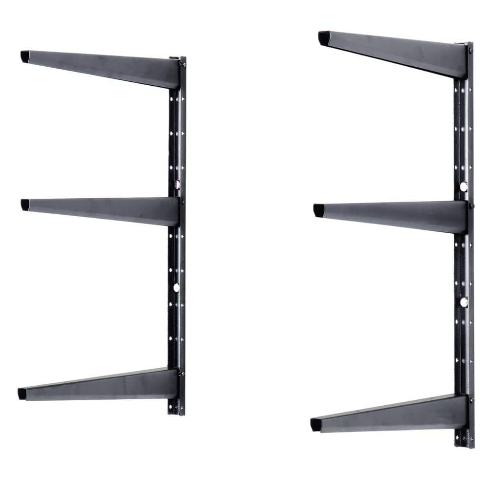 1.5 in. W 12 in. D x 21 in. H Black Heavy Duty Wall Rack, Holds 480 lbs., Adjustable 3-Tier Steel Garage Wall Shelf - Hercitys