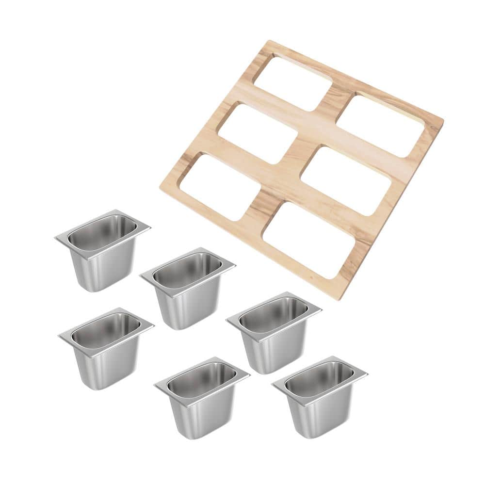 15.75 in. x 16.75 6 oz. Stainless Steel Condiment Servers Board with 6-Bowls - Hercitys