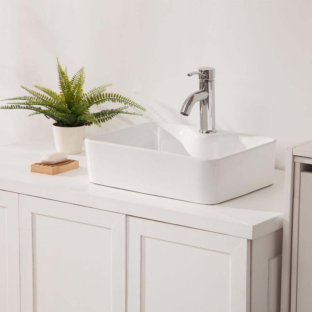 19 in. Framhouse Single Bowl in White Ceramic Rectangular Vessel Bathroom Sink, Modern 19″x15″ Framhouse Kitchen Sink - Hercitys