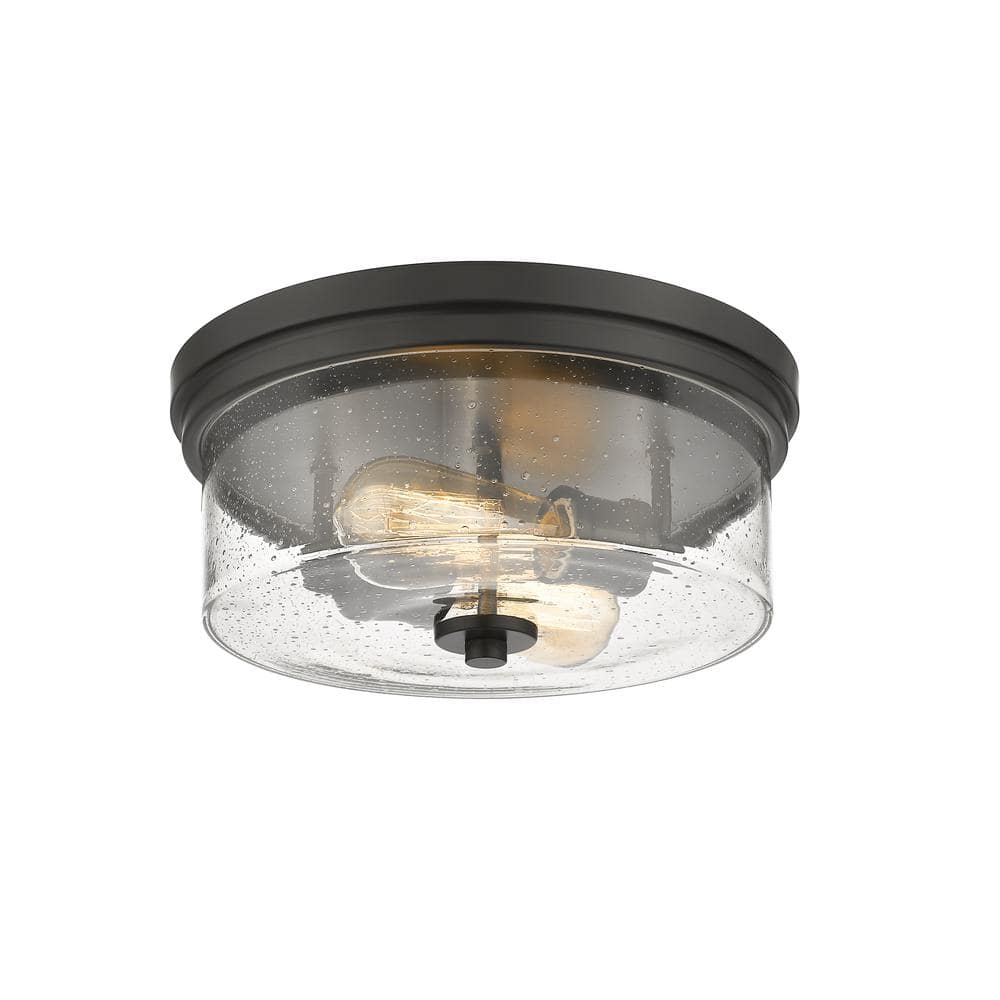 12 in. 2-Light Matte Black Flush Mount with Clear Seedy Shade - Hercitys