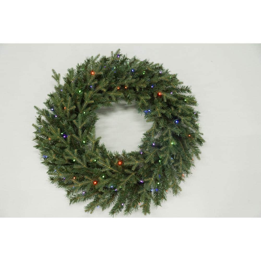 36 in. Battery Operated Mixed Pine LED Pre-Lit Artificial Christmas Wreath with Timer - Hercitys
