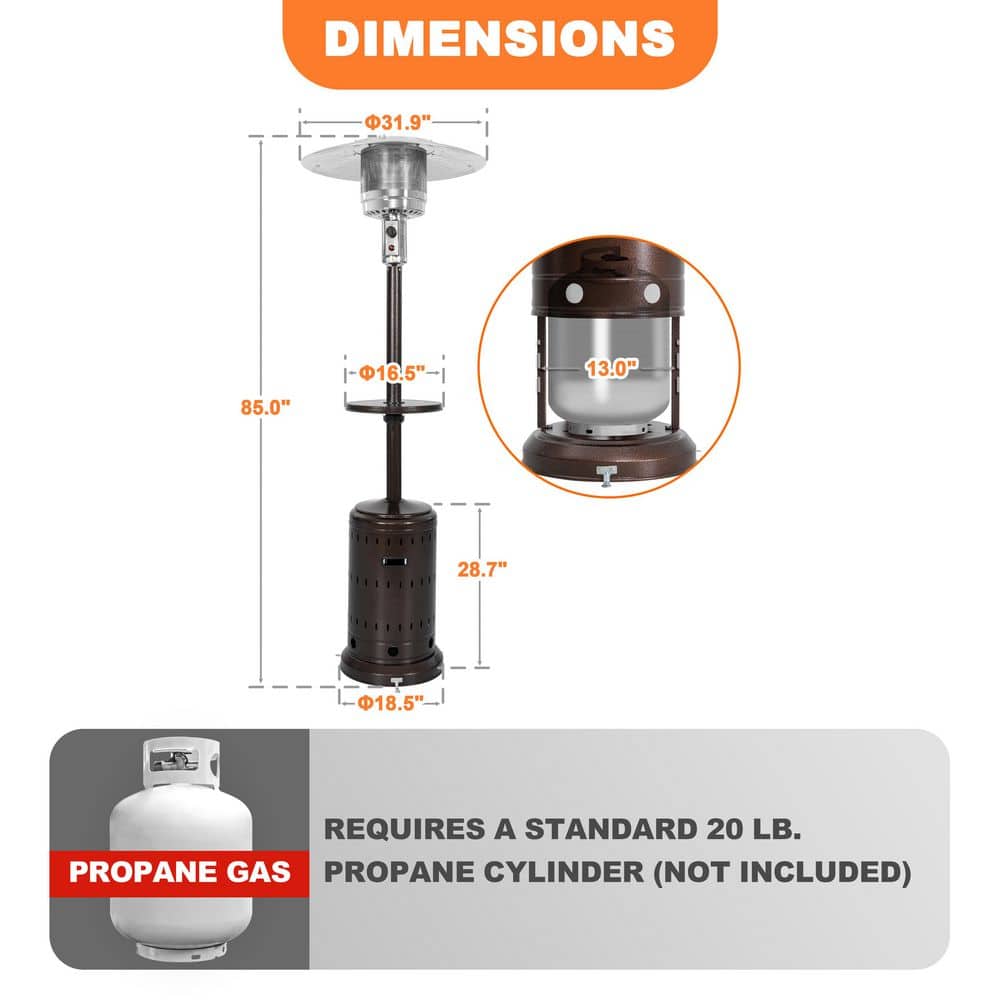 46,000 BTU Metal Brown Propane Gas Patio Heater with Wheels and Drink Stand - Hercitys