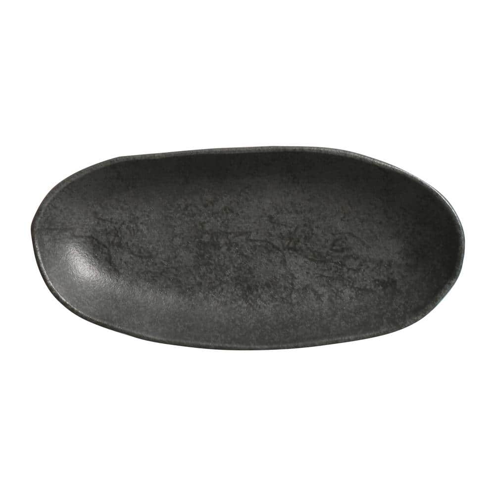 12.59 in. Chromium Gray Stoneware Deep Oval Platter Large Organic (Set of 4) - Hercitys