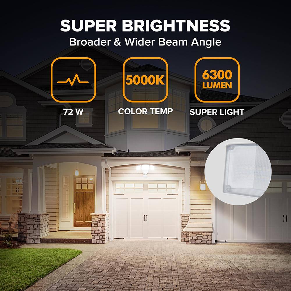 3-Head 342 Watt Equivalent Integrated LED White Weather Resistant Motion Sensing Area Light, 5000K - Hercitys
