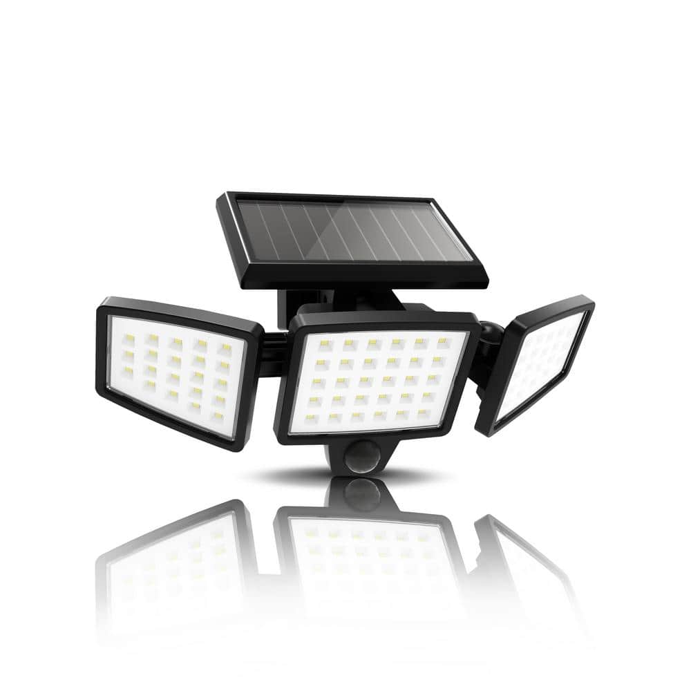 3-Head 8-Watt Integrated LED Black color 120-Degree Solar Motion Activated Area Light - Hercitys