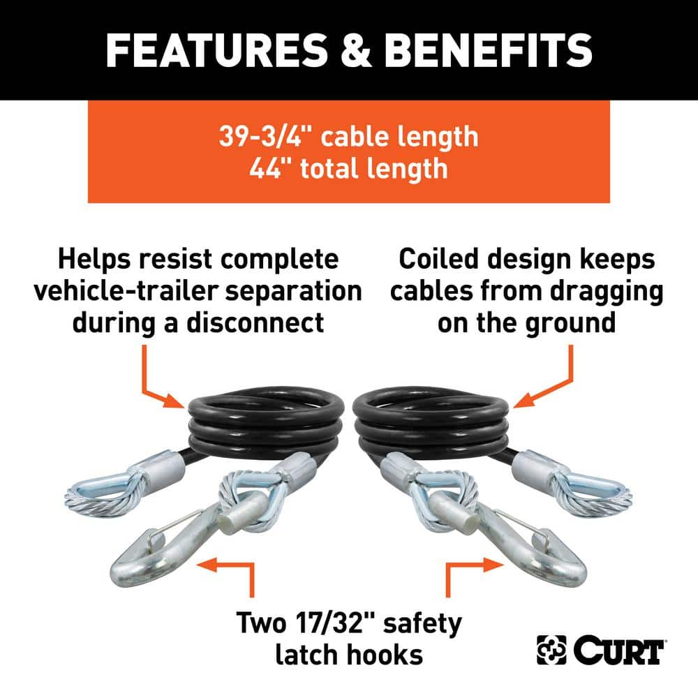 44″ Safety Cables with 2 Snap Hooks (7,500 lbs., Vinyl-Coated, 2-Pack) - Hercitys