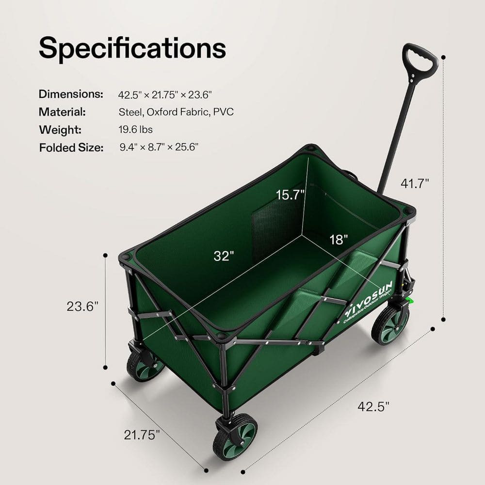 350 lbs. Load-Bearing 6.7 cu. ft. Collapsible Fabric Garden Cart with Universal Wheels and Adjustable Handle - Hercitys
