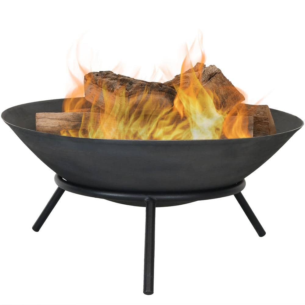 22 in. x 10 in. Round Raised Cast Iron Wood Burning Fire Pit in Steel Finish - Hercitys