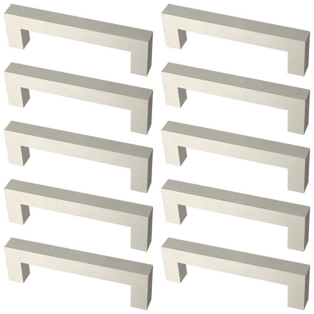 10-Pack Simple Modern Square 3-3/4 in. (96 mm) Modern Cabinet Drawer Pulls in Stainless Steel - Hercitys