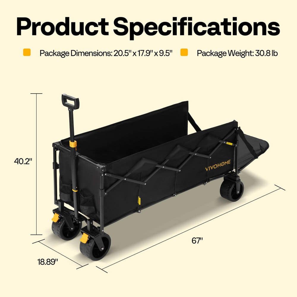 12.4 cu. ft. Folding Heavy Duty Steel Utility Garden Cart with Extended Tailgate - Hercitys