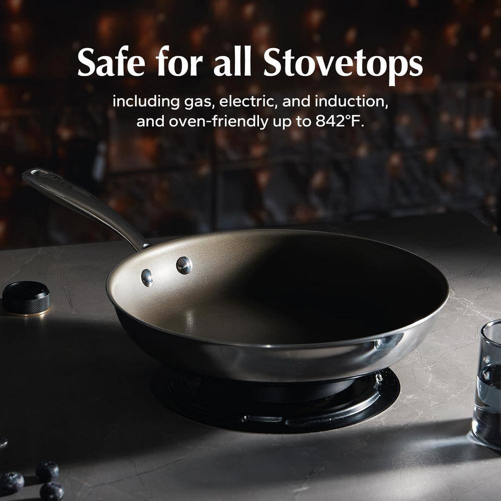 11.5 in. Stainless Steel Titanium Ceramic Nonstick Coating Frying Pan with Stainless Steel Stay Cool Ergonomical Handle - Hercitys