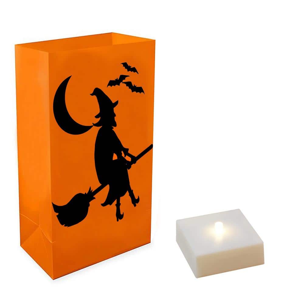 10 in. LED Battery Operated LumaLite Luminaria Kit – Flying Witch Halloween Pathway Lights (6-Count) - Hercitys