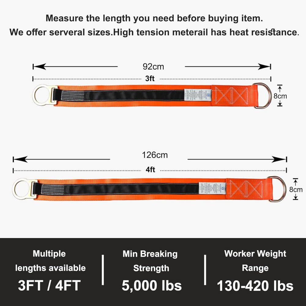 3 ft. Double Steel D-Ring Safety Strap Cross Arm Strap Fall Protection Beam Strap OSHA ANSI Compliant High Capacity - Hercitys