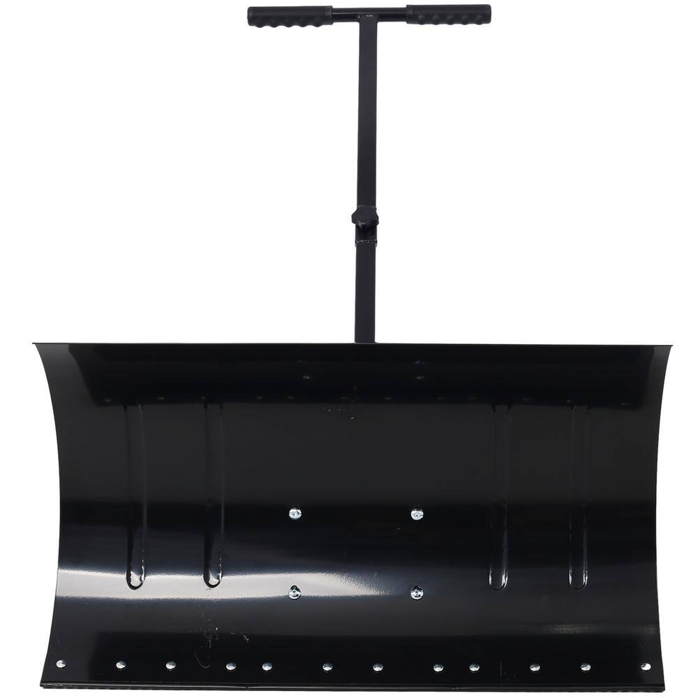 47 in. Sheet Metal Handle Steel Snow Shovel Rolling Pusher with 29 in. Blade and 10 in. Wheels in Black and Red - Hercitys