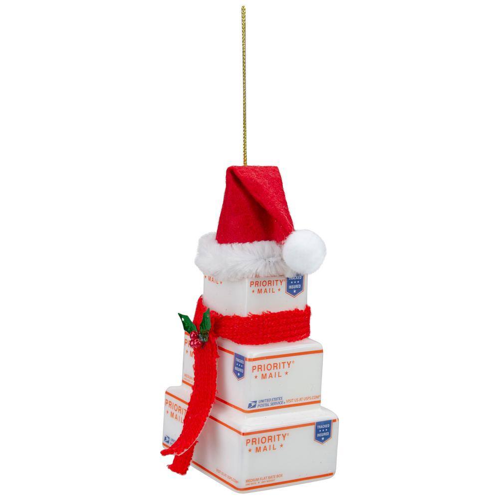 4.5 in. White and Red USPS Priority Mail Stacked Packages Santa Hat Christmas Ornament - Hercitys