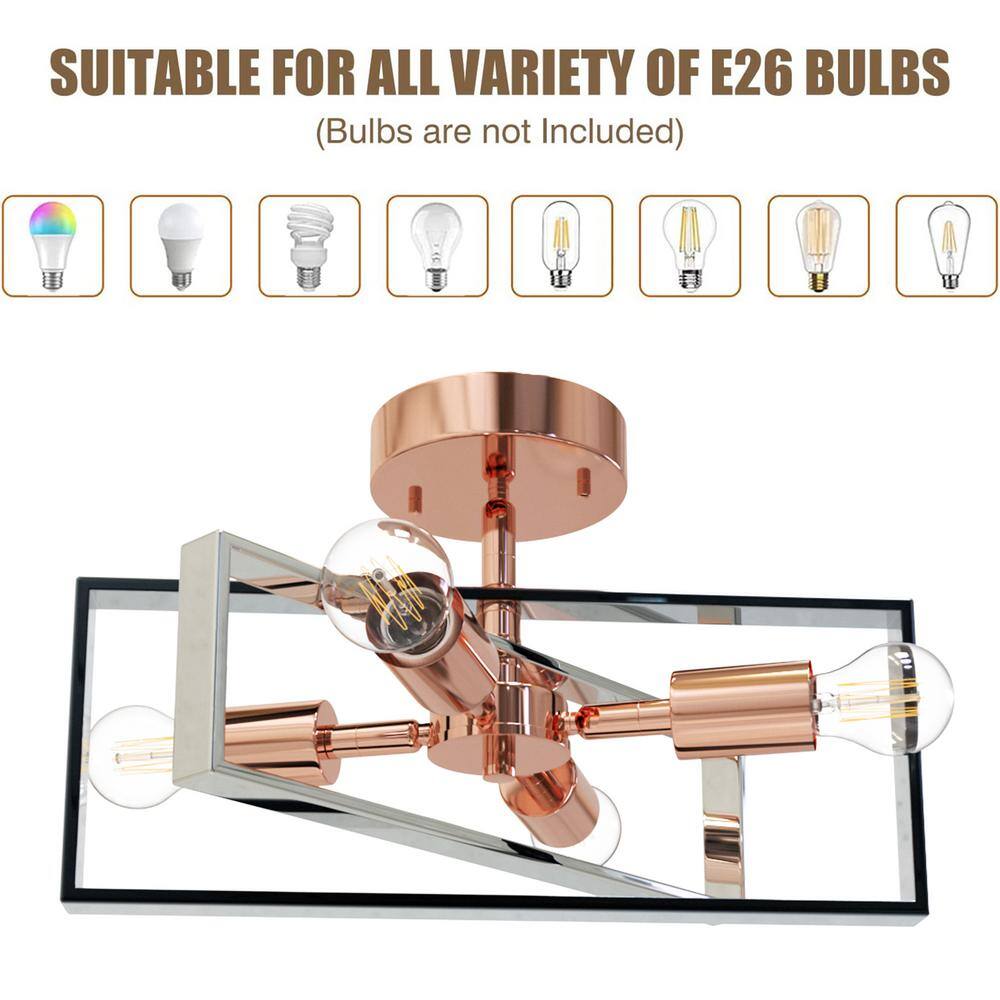 15 in. 4-Light Rose Gold Modern Semi Flush Mount - Hercitys