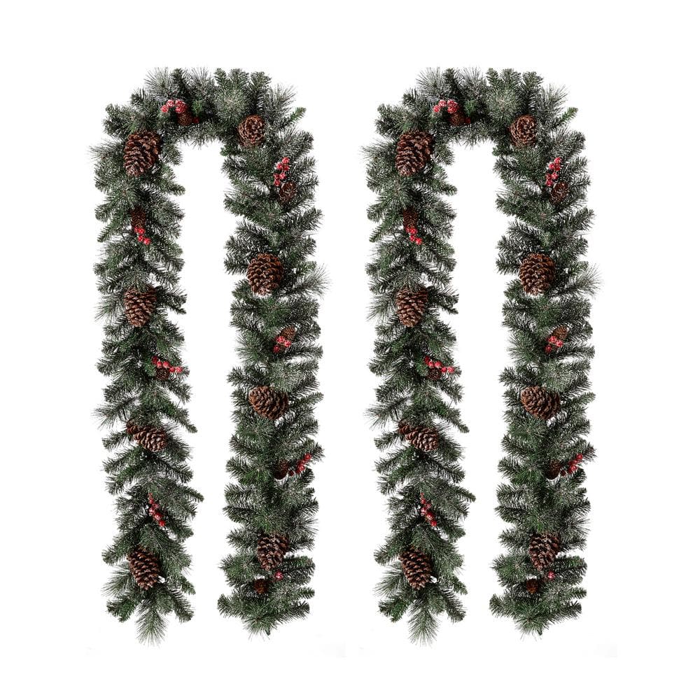 2-Pack 9 ft. Pre-Lit Glittered Pine Cone Artificial Christmas Garland with Warm White LED Lights - Hercitys