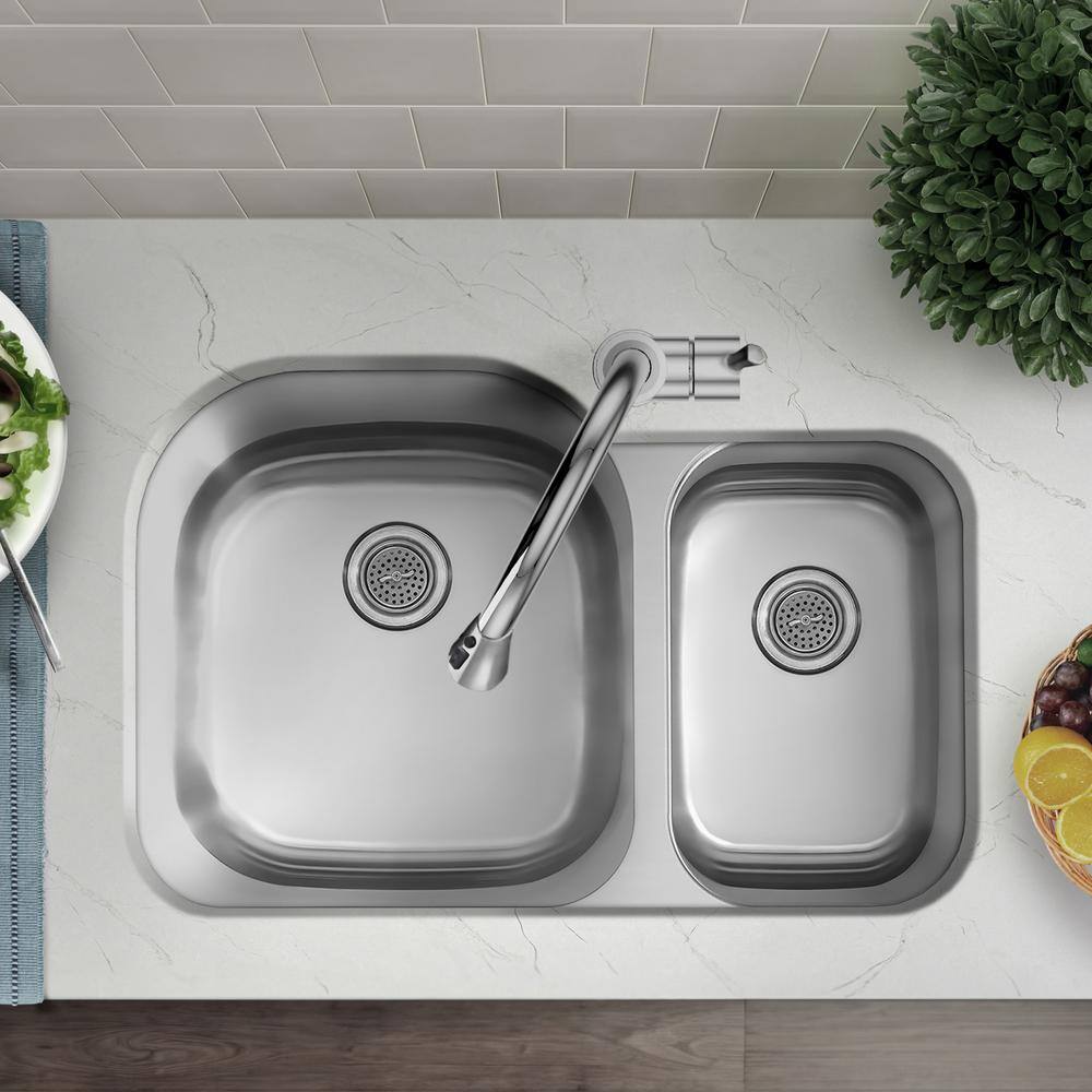 32 in. Undermount 70/30 Double Bowl 18 Gauge Stainless Steel Kitchen Sink - Hercitys