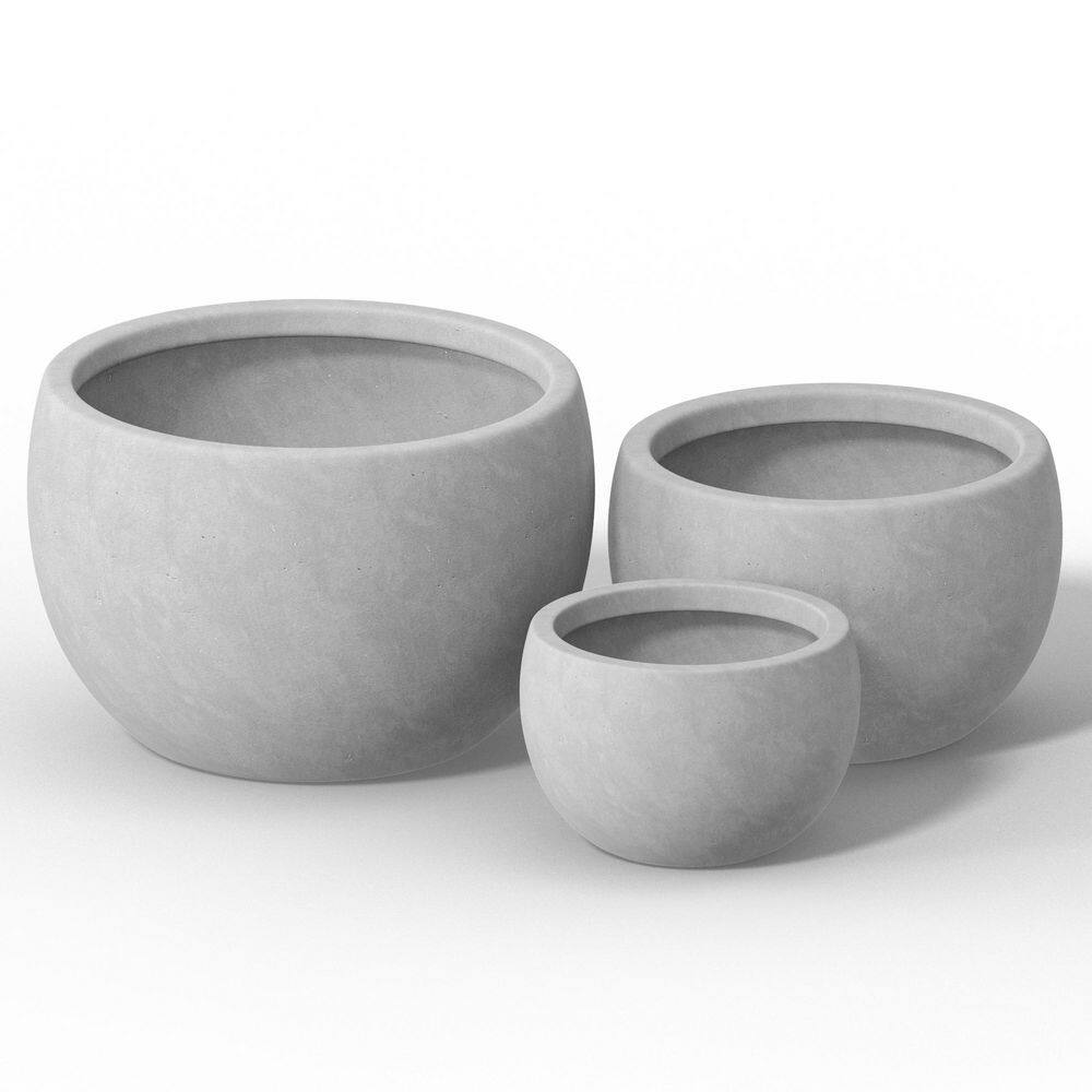 12.5 in. 16 in. 20.5 in. Natural Gray(Enhanced Interior) Concrete Round Planter / Pot with Drainage Holes (3-Pack) - Hercitys