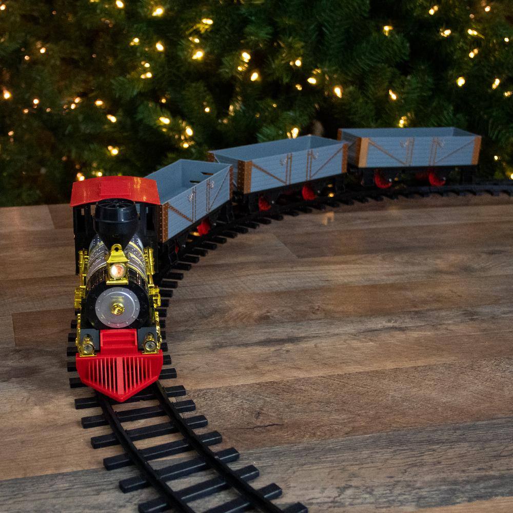 20-Piece Battery Operated Red and Gold Animated Classic Christmas Train Set with Sound - Hercitys