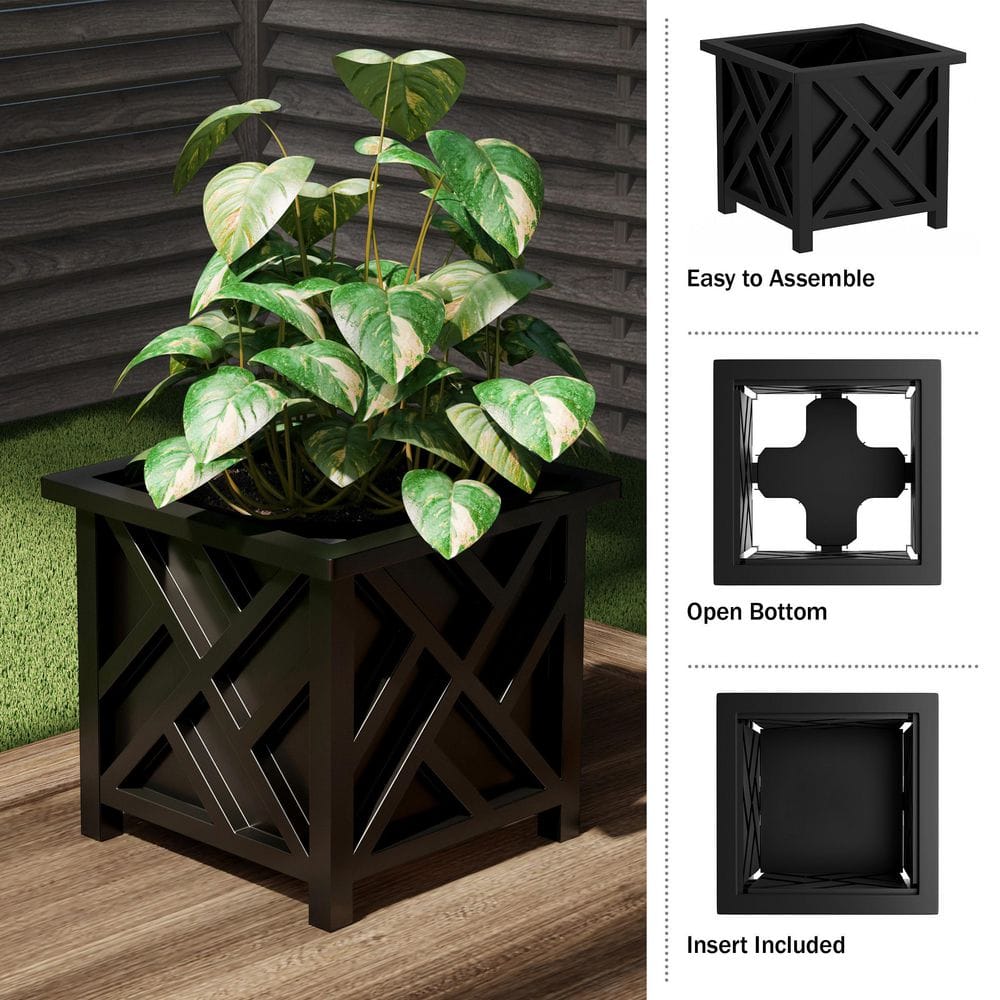 14.75 in. x 14.75 in. Lattice Design Black Plastic Planter Box (2-Pack) - Hercitys