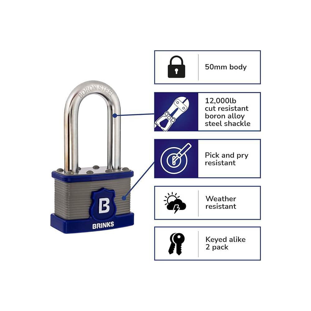 2 in.  Boron Steel Shackle (50 mm) Commercial Laminated Steel Padlock (2-Pack) - Hercitys
