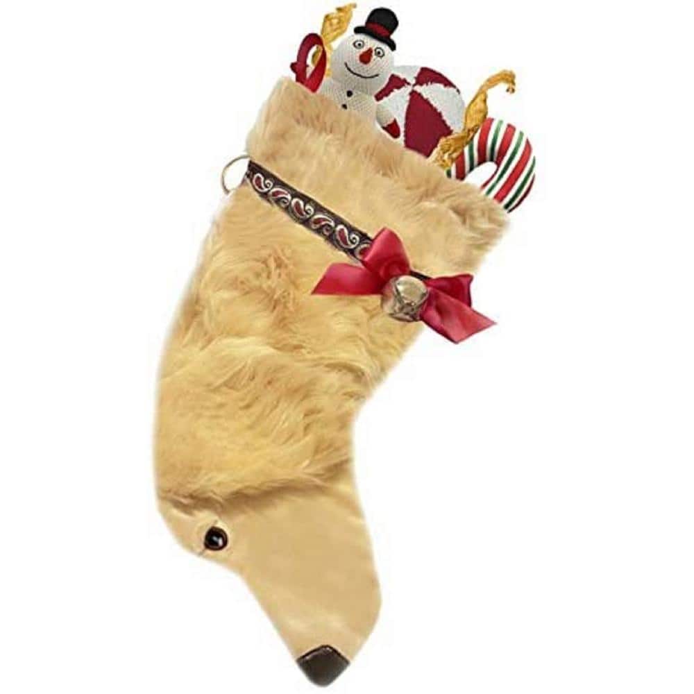 22 in. Golden Retriever Dog Faux Fur Christmas Stocking - Hercitys