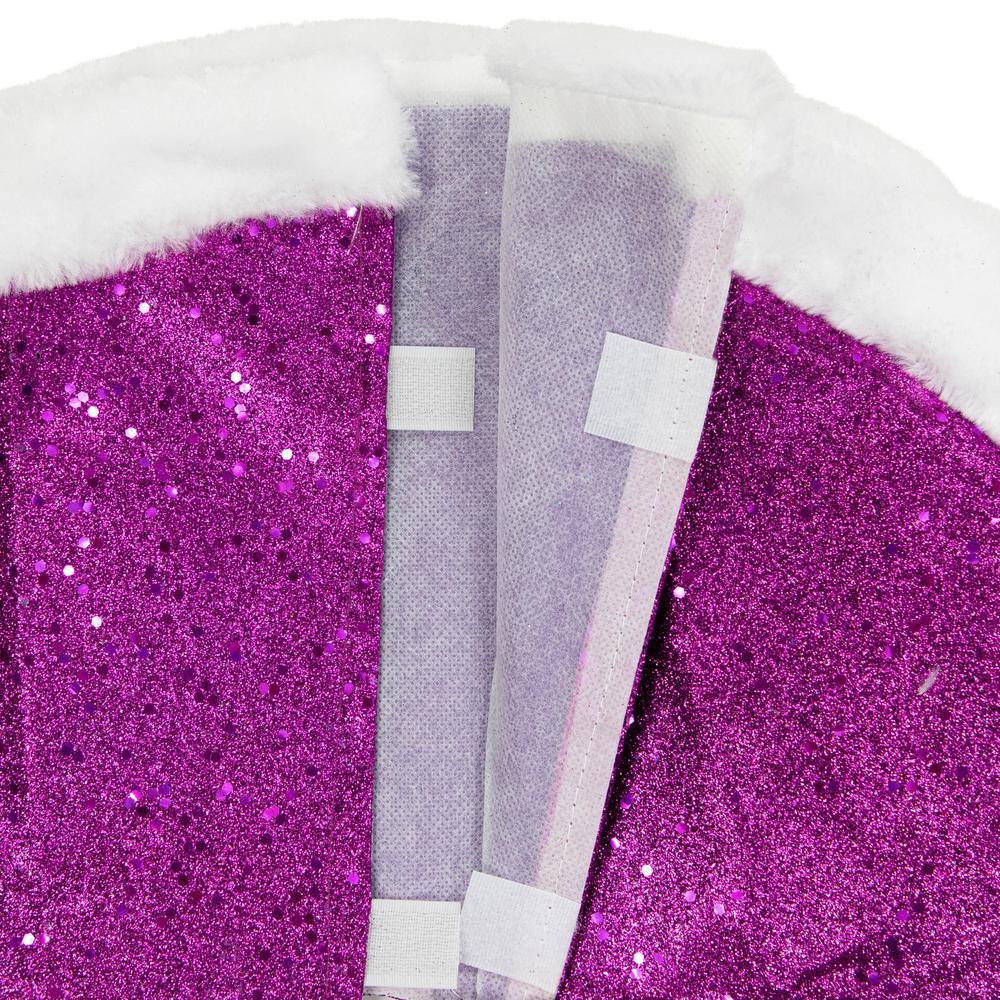 20 in. Purple Glittered Mini Christmas Tree Skirt with Faux Fur Trim - Hercitys
