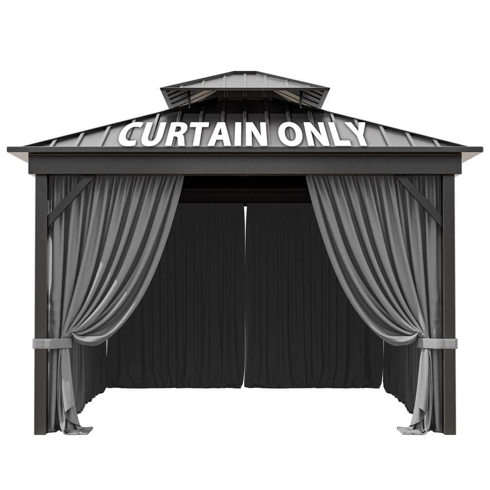 10 ft. x 10 ft. Universal Outdoor Privacy Curtains, Gazebo Replacement with Zipper Grey (4-Side Curtain Only) - Hercitys