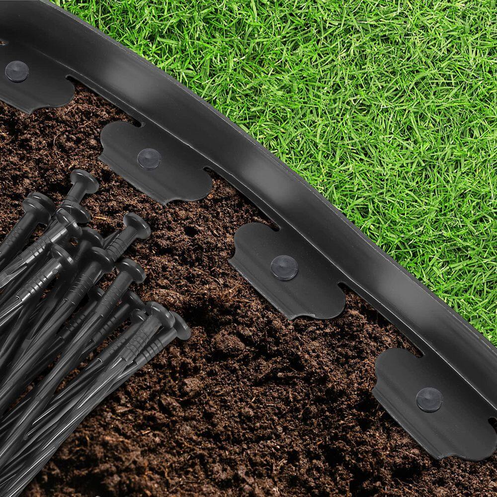 40 ft. x 0.1 in. x 2 in. Black Polyethylene Edging with Stakes, No Dig, Cuttable - Hercitys