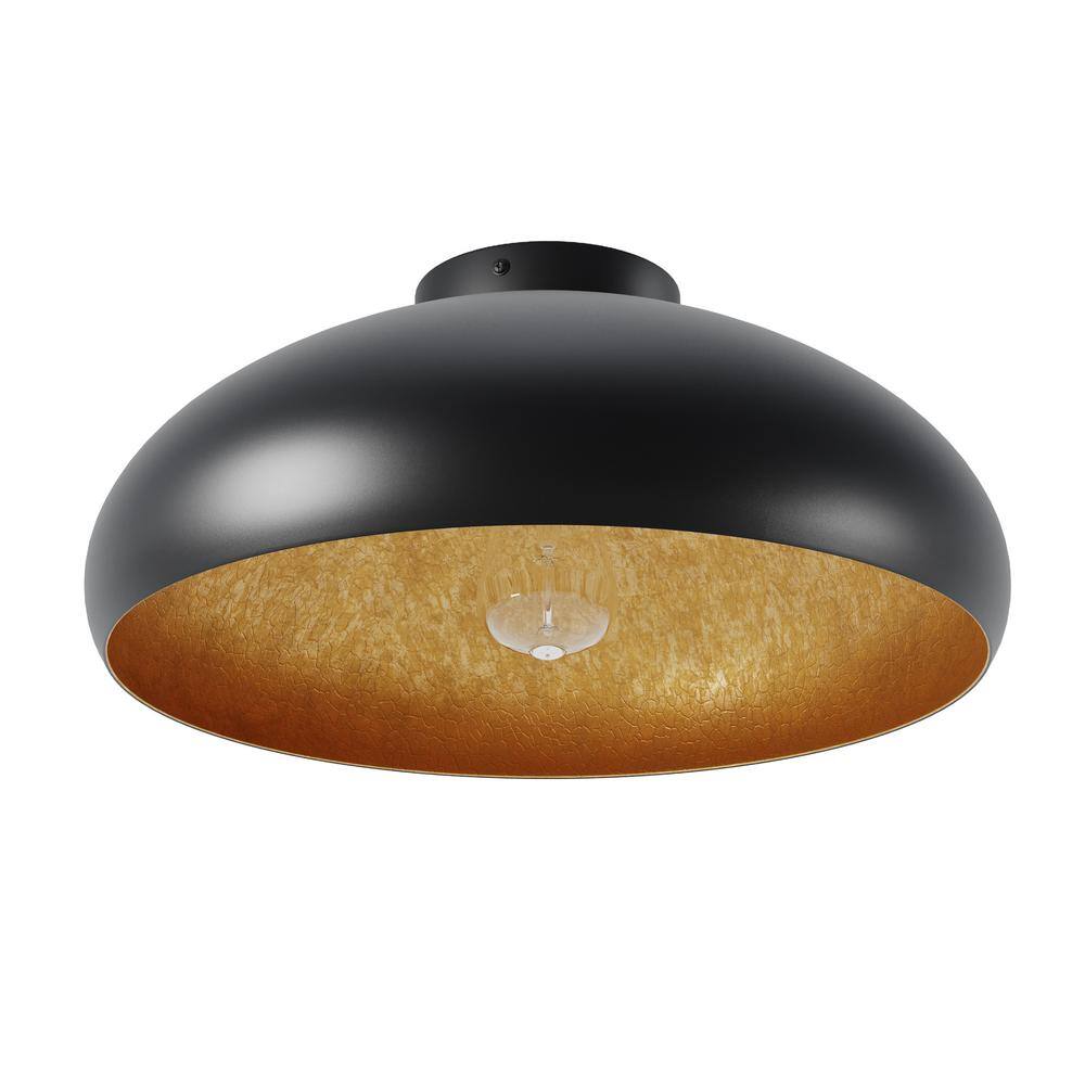15.57 in. 1-Light Black Farmhouse Semi-Flush Mount Industrial Close to Ceiling Lighting - Hercitys