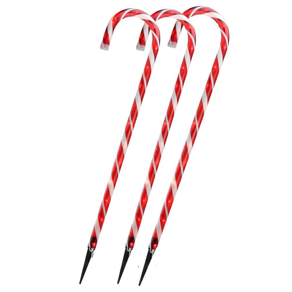 28 in. Outdoor Blinking Candy Cane Christmas Pathway Lights (Set of 3) - Hercitys