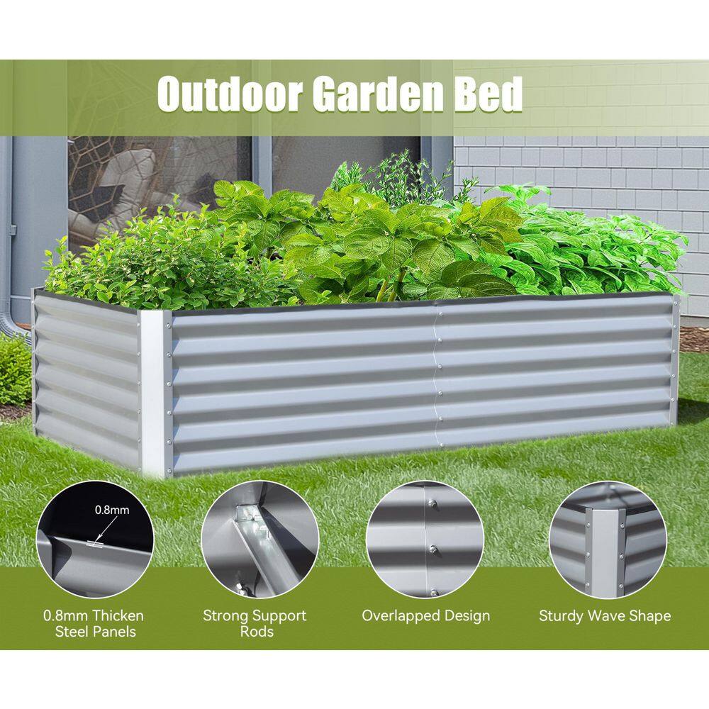5.91 ft. x 2.95 ft. x 1.48 ft. Galvanized Metal Raised Garden Bed， Thickening Metal Planter Box, Silver - Hercitys