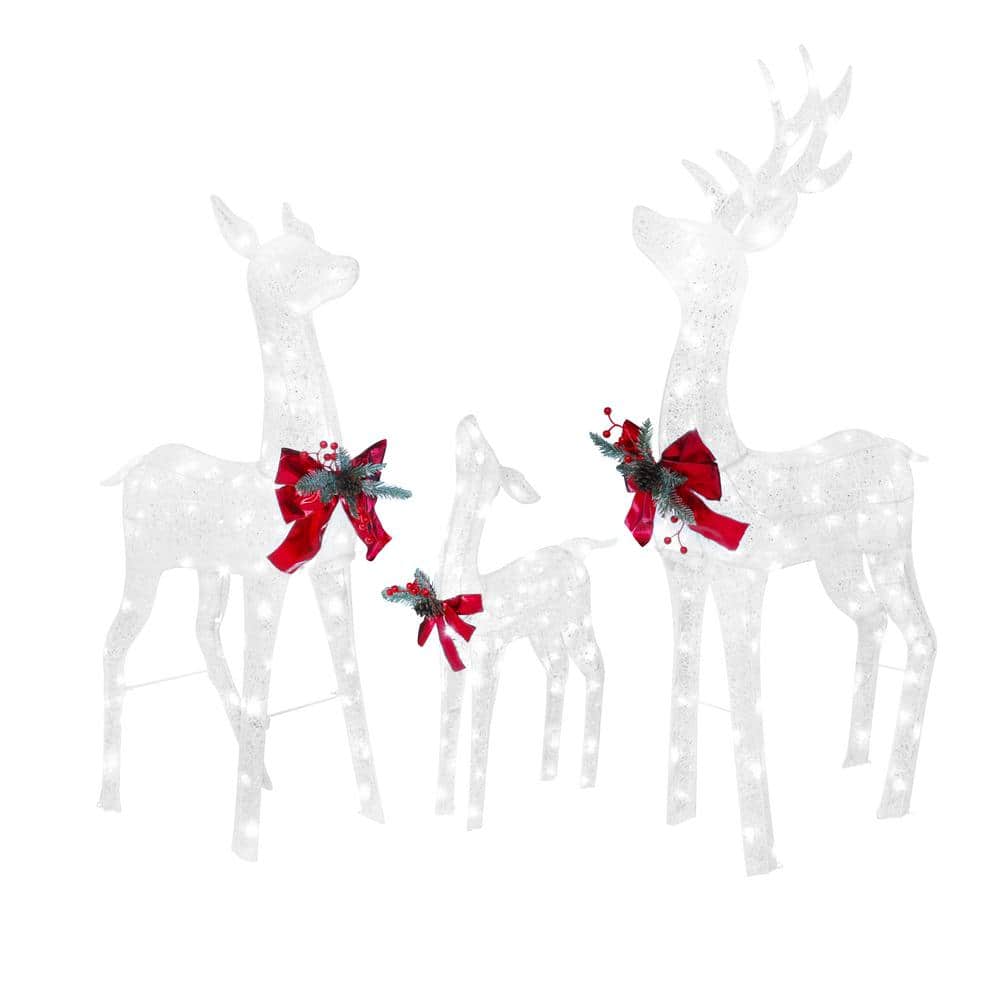 4.5 ft. 3D Reindeer Family Outdoor Christmas Holiday Yard Decoration Cool White LED, White - Hercitys