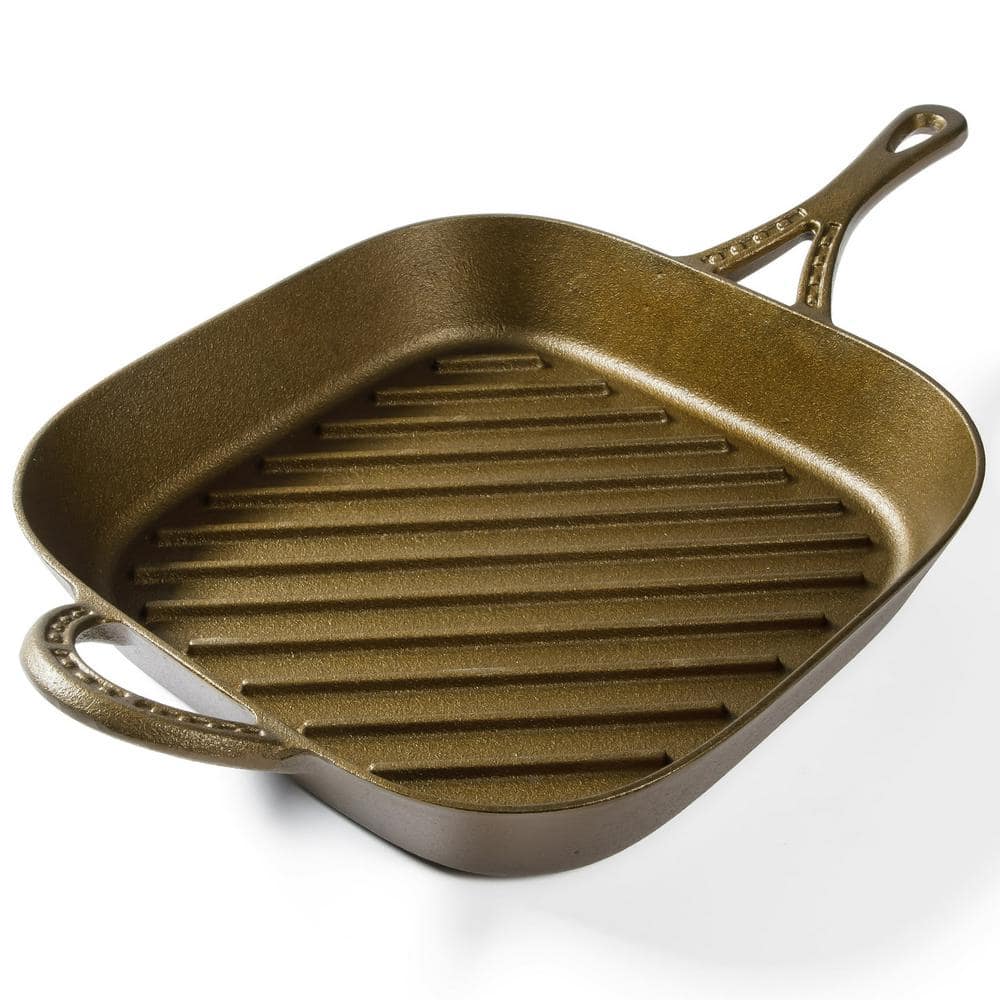 11 in. Cast Iron Pre-Seasoned Square Grill Pan in Bronze - Hercitys