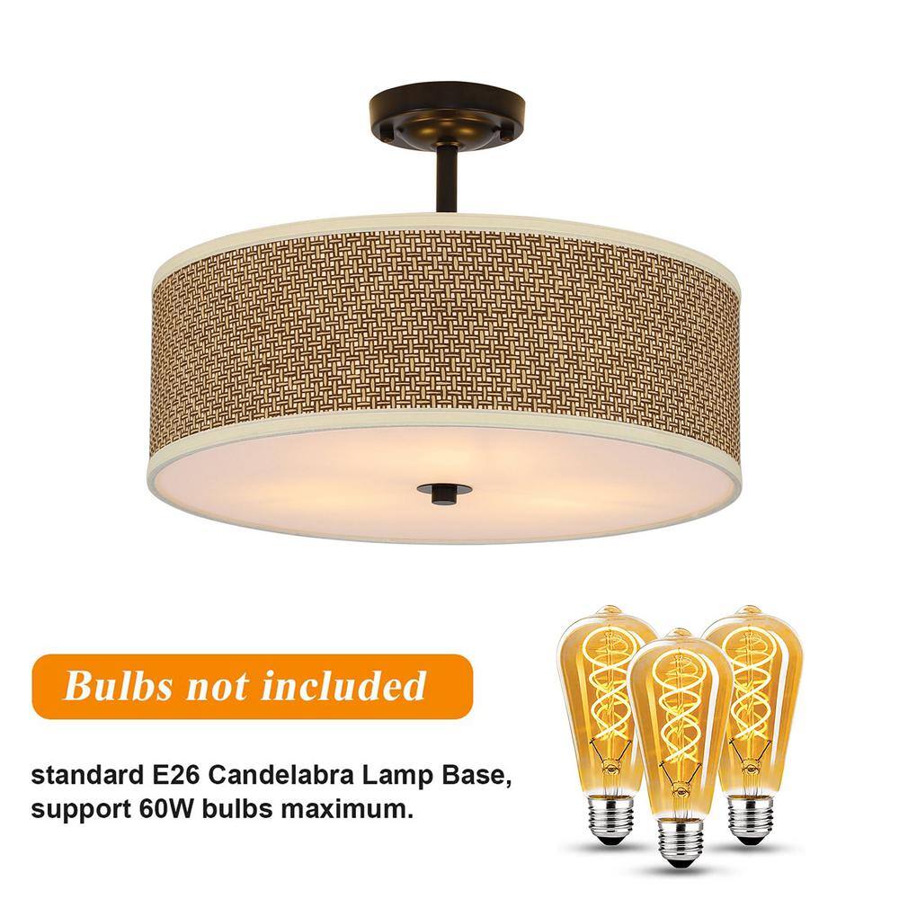 16.9 in. 3-light Brown Modern Rattan Semi-flush Mount Ceiling-Light - Hercitys