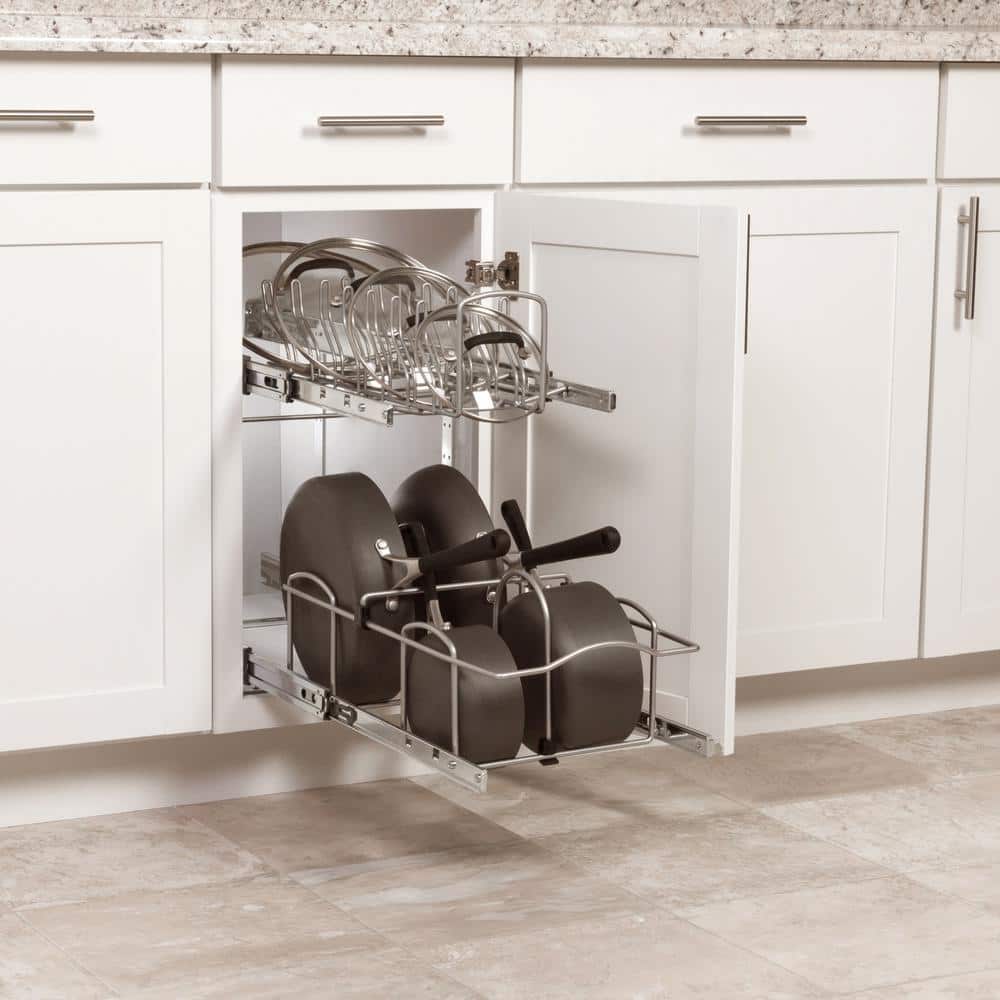 11 in. Double Tier Steel Soft-Close Pullout Cookware Organizer - Hercitys