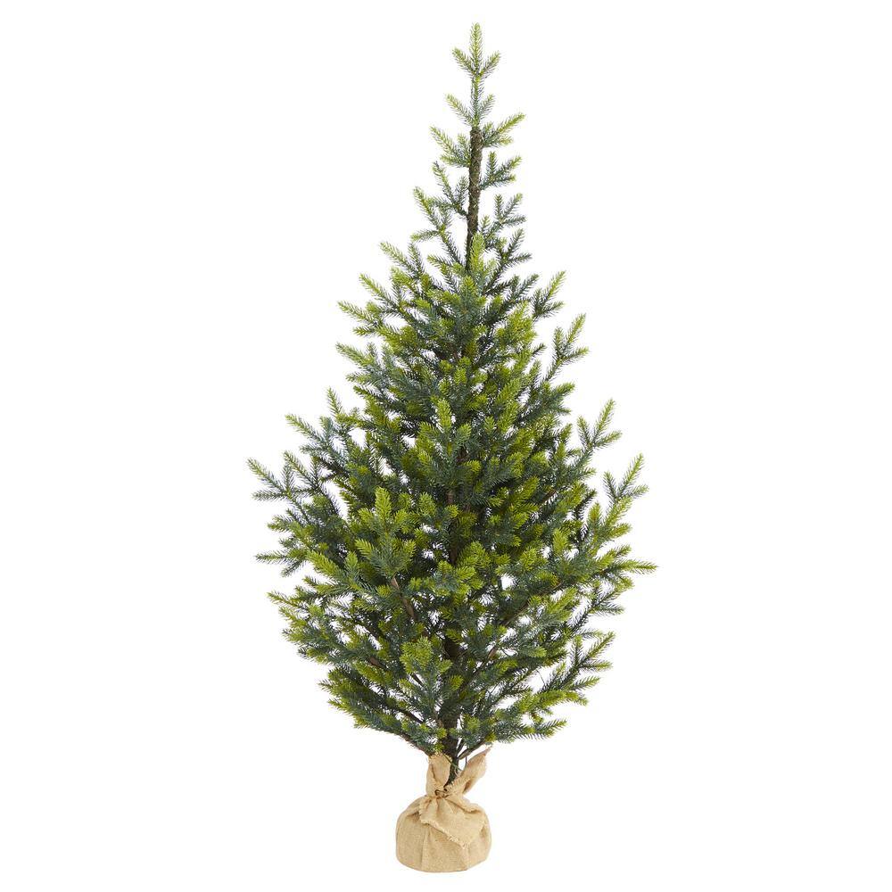 5 ft. Pre-Lit Fraser Fir Natural Look Artificial Christmas Tree with 200 Clear LED Lights in a Burlap Base - Hercitys