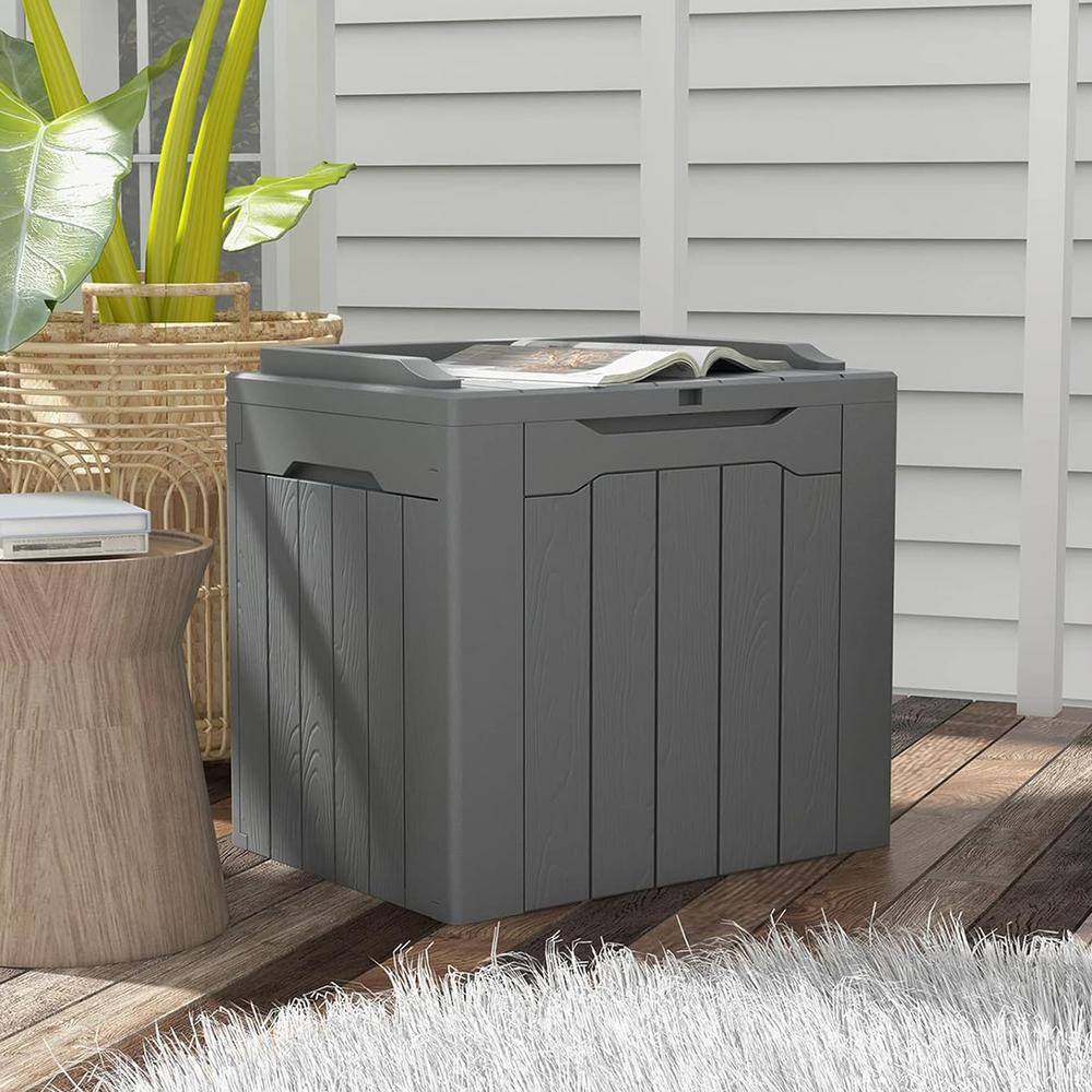 30 Gal. Grey Waterproof Resin Deck Box with Lockable Lid and Side Handles - Hercitys