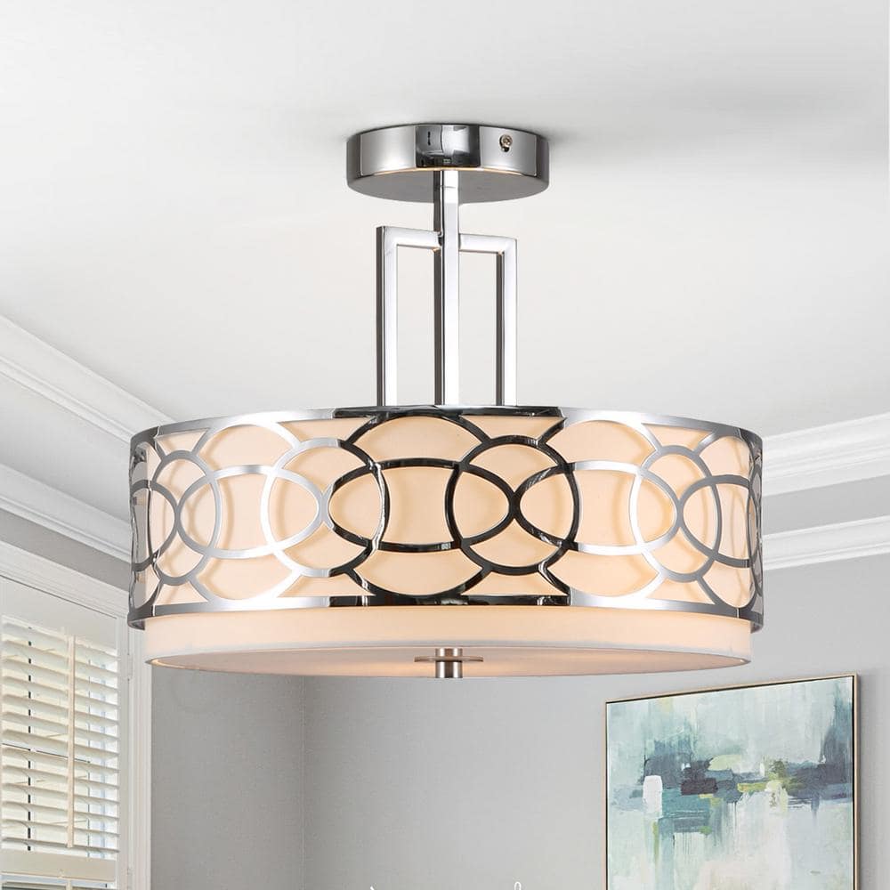 14.5 in. 3-Light Silver Drum Semi-Flush Mount - Hercitys