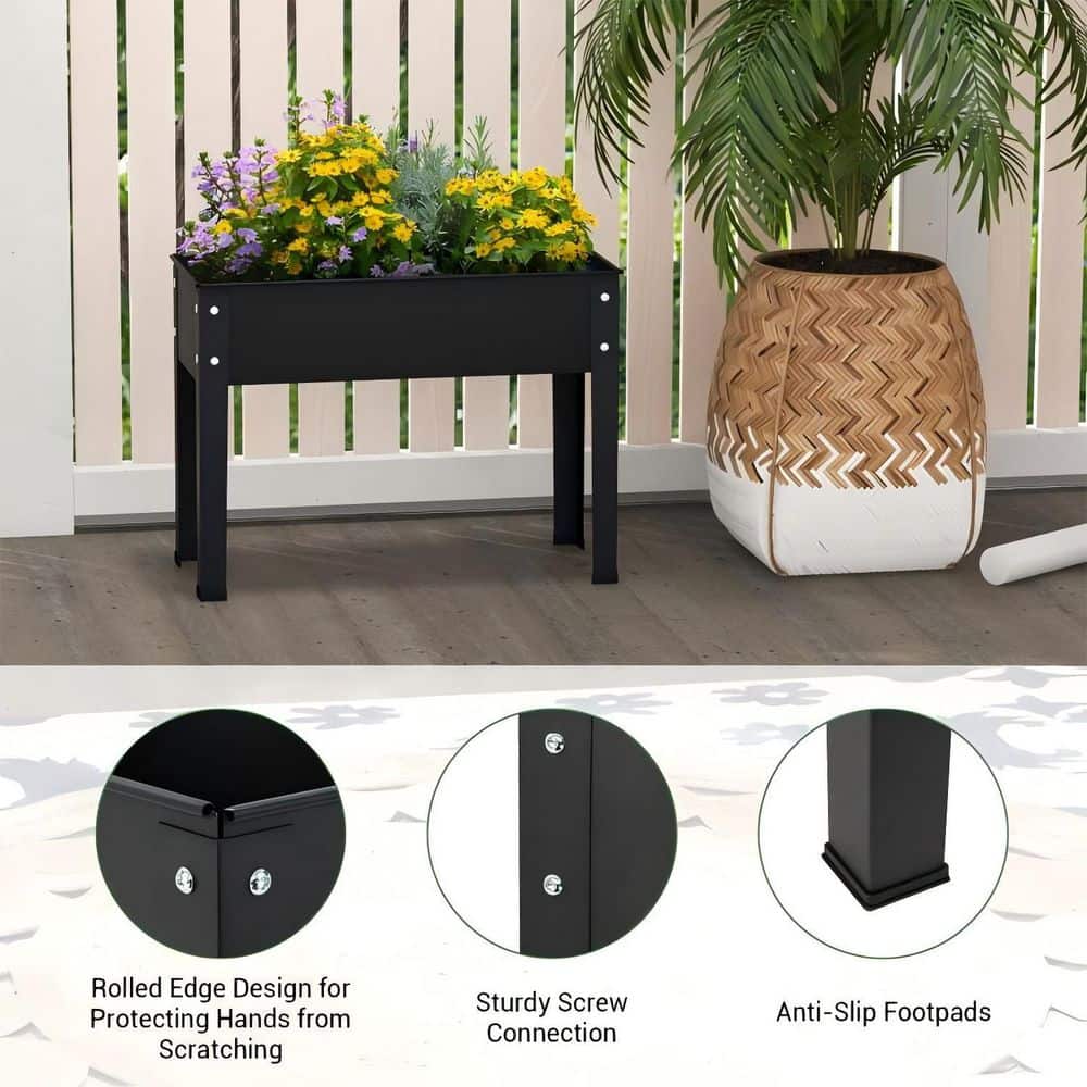 24 in. x 11 in. x 18 in. Metal Small Raised Garden Bed Planter Box with Drain Hole for Flower Vegetable-Black - Hercitys
