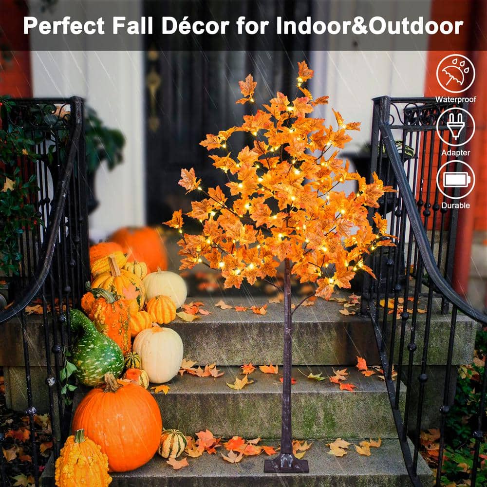 5 ft. Pre-Lit Maple Tree with 96 Warm White Lights, Artificial Christmas Tree - Hercitys