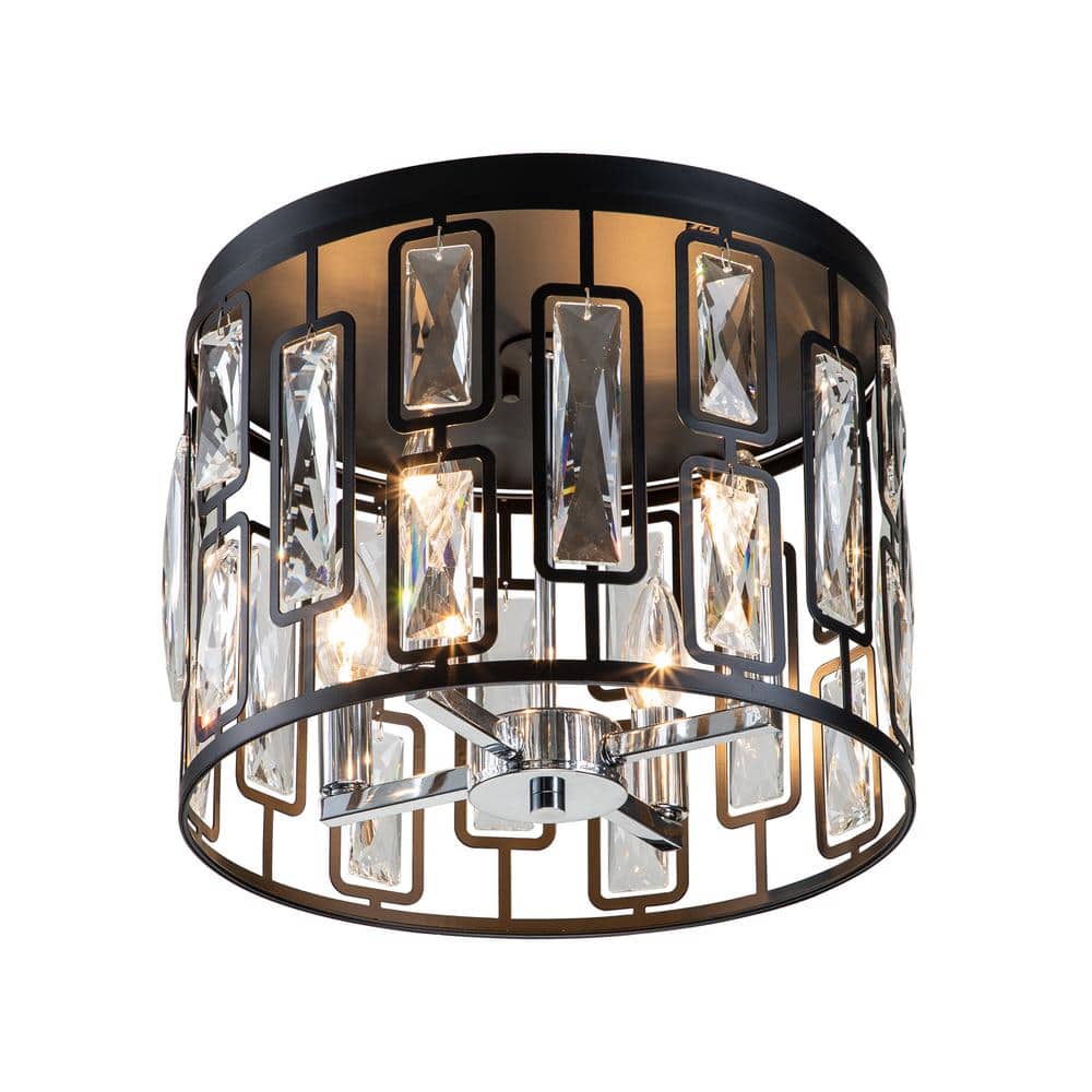 13 in. 4-Light Black Flush Mount with Clear Crystals - Hercitys
