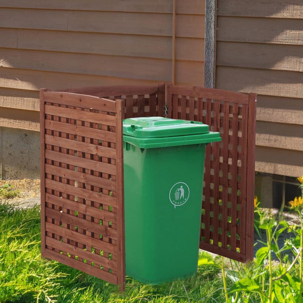 32 in. Premium Brown Solid Wood Garden Fence-3-Panel Outdoor Air Conditioner Fence Screen - Hercitys