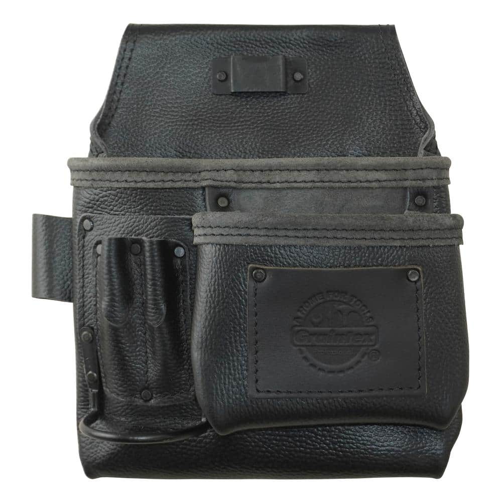 5-Pocket Right-Handed Black Rugged Top Grain Leather Tool Pouch - Hercitys