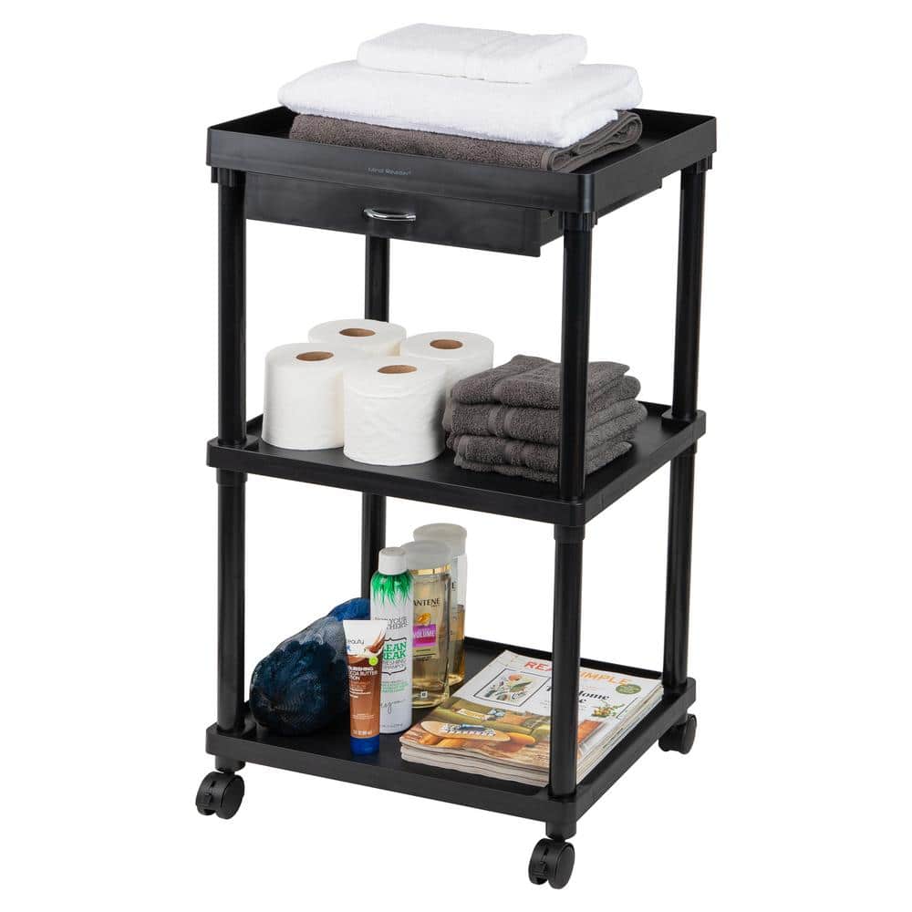 3-Tier Utility Cart Coffee Cart, Bathroom, Kitchen, Plastic, 20 in. L x 15 in. W x 34.5 in. H, Black - Hercitys