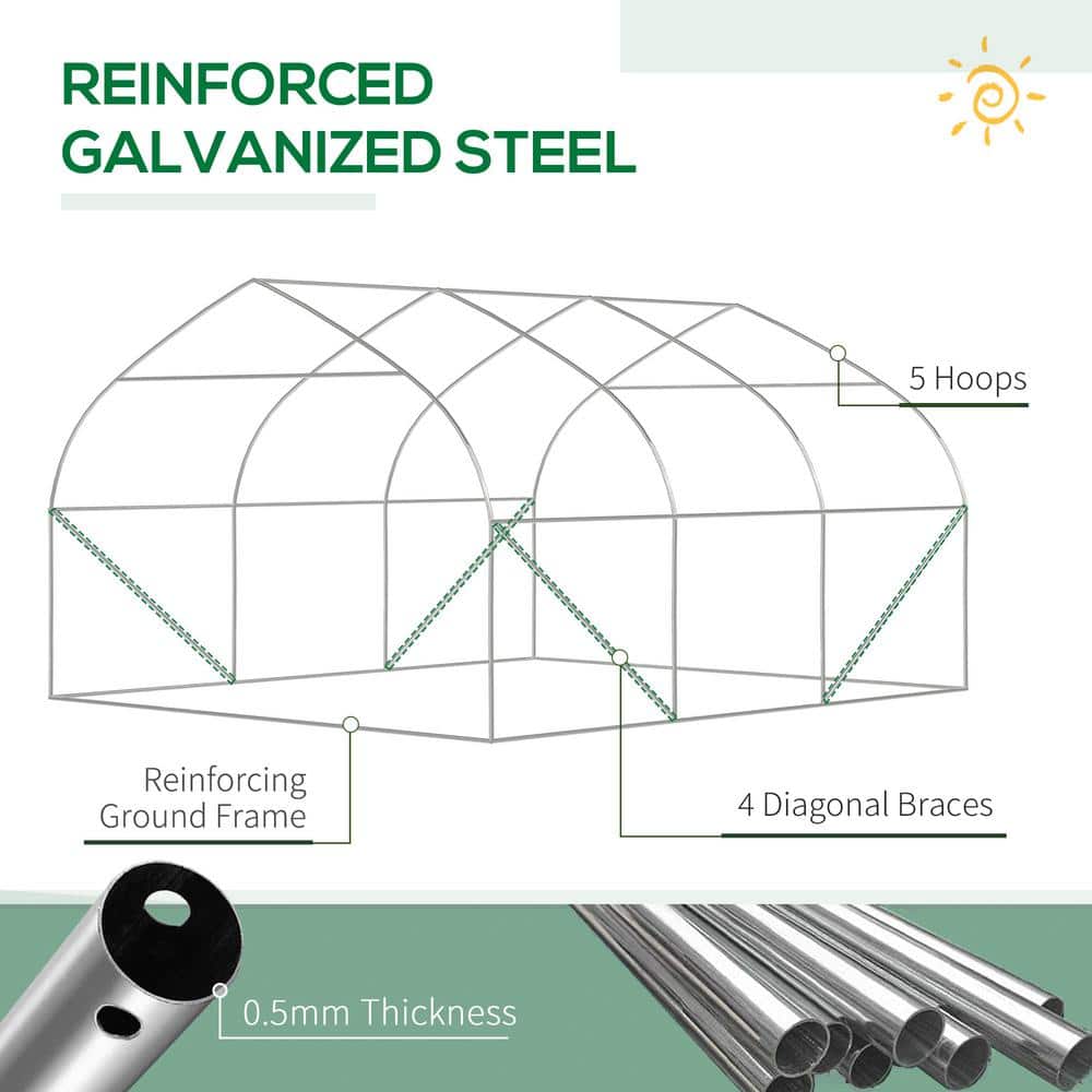 136.8 in. W x 117.6 in. D x 79.2 in. H Green Walk-In Tunnel Greenhouse - Hercitys