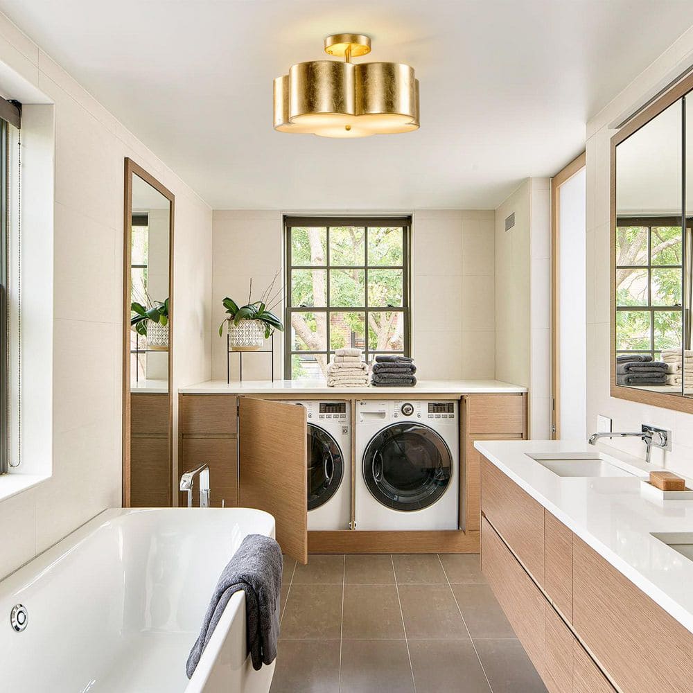 15.35 in. 3-Light Gold Metal Flower Semi Flush Mount Ceiling Light Fixture - Hercitys